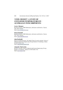 420  Australasian Journal of Regional Studies, Vol. 18, No. 3, 2012 ‘COOL OR HOT’: A STUDY OF CONTAINER TEMPERATURES IN