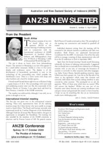 Australian and New Zealand Society of Indexers (ANZSI)  ANZSI NEWSLETTER Volume 5, number 3, April[removed]From the President