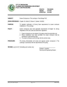 CITY OF GREENACRES PLANNING AND ENGINEERING DEPARTMENT POLICY AND PROCEDURES POLICY# ISSUED: EFFECTIVE: