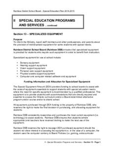 Rainbow District School Board - Special Education Plan[removed]II SPECIAL EDUCATION PROGRAMS AND SERVICES ... continued