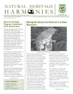 NATURAL HERITAGE  H A R MO N I E S A publication of the Nongame and Natural Heritage Program Vermont Department of Fish & Wildlife