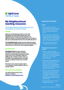 My Neighbourhood teaching resources Important information  Curriculum-linked teaching resources and