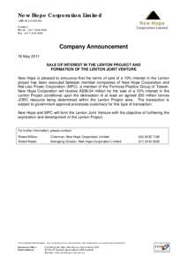 Microsoft WordCompany Announcement - Sale of Interest in the Lenton Project and Formation of the Lenton Joint Venture