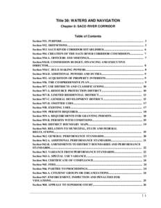 Title 38: WATERS AND NAVIGATION Chapter 6: SACO RIVER CORRIDOR Table of Contents Section 951. PURPOSE................................................................................................................... 3 S