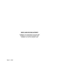 GREAT LAKES PILOTAGE AUTHORITY SUMMARY OF CORPORATE PLAN[removed]SUMMARY OF OPERATING BUDGET 2002 SUMMARY OF CAPITAL BUDGET[removed]March 1, 2002