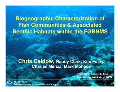 Biogeographic Characterization of Fish Communities & Associated Benthic Habitats within the FGBNMS Chris Caldow, Randy Clark, Kim Foley, Charles Menza, Mark Monaco