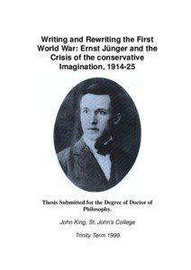 Writing and Rewriting the First World War: Ernst Jünger and the Crisis of the conservative