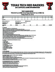 TEXAS TECH RED RAIDERS 2013 OFFICIAL GAME INFORMATION POST-GAME NOTES TCU[removed], 2-5 BIG 12) at Texas Tech[removed], 3-4 BIG 12) Friday, March 29, 2013