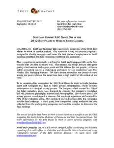 FOR IMMEDIATE RELEASE September 14, 2012