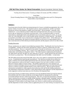 Social impact bond / bonds / Structure / Innovation / Social innovation / Federal Reserve System / Science / Business / Dodd–Frank Wall Street Reform and Consumer Protection Act / Public administration / Social economy / Social finance