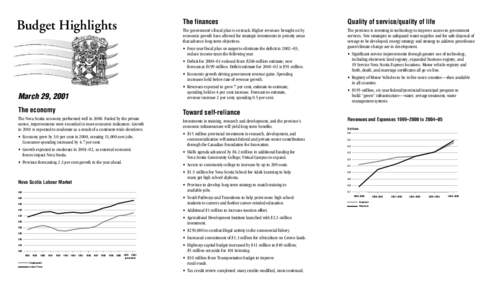 Budget Highlights  March 29, 2001 The economy  Nova