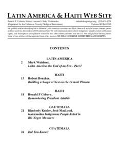 LATIN AMERICA & HAITI WEB SITE Ronald F. Coburn, Editor; Lawren S. Bale, Webmaster (Organized by the Delaware County Pledge of Resistance Volume 002 Fall 2008