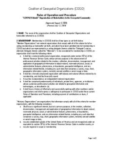 Coalition of Geospatial Organizations (COGO) Rules of Operation and Procedure “COFPAES Model” Organization of Stakeholders in the Geospatial Community (Approved August 4, [removed]Revised July 12, 2009)