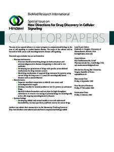 BioMed Research International Special Issue on New Directions for Drug Discovery in Cellular Signaling  CALL FOR PAPERS