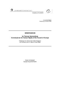 CommDH[removed]Strasbourg, 9 October 2008 MEMORANDUM by Thomas Hammarberg Commissioner for Human Rights of the Council of Europe