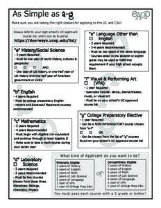 As Simple as a-g  e Make sure you are taking the right classes for applying to the UC and CSU!