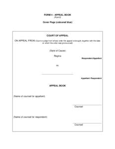 FORM 4 - APPEAL BOOK [Rule 8] Cover Page (coloured blue)  COURT OF APPEAL