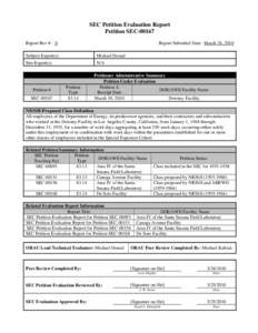 SEC Petition Evaluation Report Petition SEC[removed]Report Rev #: 0 Report Submittal Date: March 24, 2010