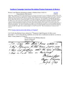 Southern Campaign American Revolution Pension Statements & Rosters Bounty Land Warrant information relating to Richard Jones VAS1311 Transcribed by Will Graves vsl 1VA[removed]