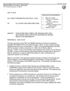 STATE OF CALIFORNIA--HEALTH AND HUMAN SERVICES AGENCY  GRAY DAVIS, Governor DEPARTMENT OF SOCIAL SERVICES 744 P Street, Sacramento, CA 95814