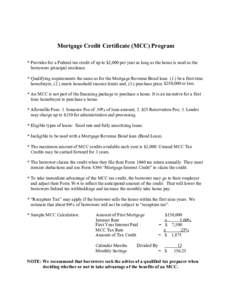 Mortgage Credit Certificate / Finance / Debt / Economy of the United States / Mortgage loan / Loan / Credit / Flexible mortgage / Mortgage-backed security / Mortgage industry of the United States / Mortgage / United States housing bubble