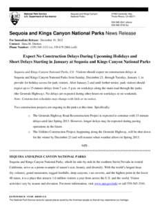 National Park Service U.S. Department of the Interior Sequoia and Kings Canyon National Parks