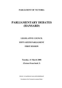 PARLIAMENT OF VICTORIA  PARLIAMENTARY DEBATES (HANSARD)  LEGISLATIVE COUNCIL