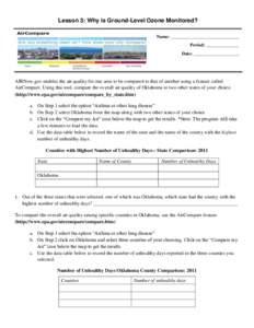 Lesson 3: Why is Ground-Level Ozone Monitored? Name: _________________________________ Period: ________________ Date: ______________________  AIRNow.gov enables the air quality for one area to be compared to that of anot