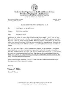 North Carolina Department of Health and Human Services  Division of Aging and Adult Services 2101 Mail Service Center • Raleigh, North Carolina[removed]Tel[removed] • Fax No[removed]Beverly Eaves Perdue,