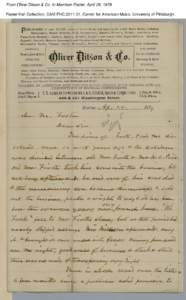 From Oliver Ditson & Co. to Morrison Foster, April 28, 1879 Foster Hall Collection, CAM.FHC[removed], Center for American Music, University of Pittsburgh. From Oliver Ditson & Co. to Morrison Foster, April 28, 1879 Foste