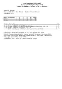 Scoring Summary (Final) European Championships 2010 France vs Sweden (Jul 25, 2010 at Wetzlar)