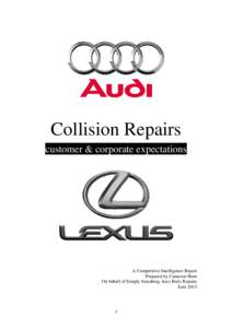 Collision Repairs customer & corporate expectations A Competitive Intelligence Report Prepared by Cameron Horn On behalf of Simply Smashing Auto Body Repairs