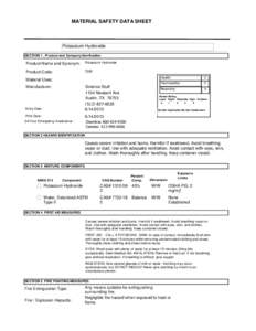 MATERIAL SAFETY DATA SHEET  Potassium Hydroxide SECTION 1 . Product and Company Idenfication  Product Name and Synonym: