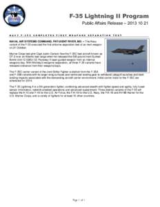 F-35 Lightning II Program Public Affairs Release – [removed]N A V Y F[removed]C