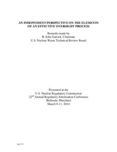 AN INDEPENDENT PERSPECTIVE ON THE ELEMENTS OF AN EFFECTIVE OVERSIGHT PROCESS