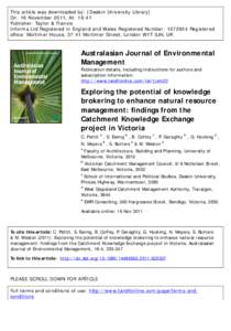 Exploring the potential of knowledge brokering to enhance natural resource management: findings from the Catchment Knowledge Exchange project in Victoria