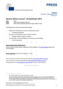 PRESS Council of the European Union AGENDA Brussels, 24 September 2014 PRE 47/14