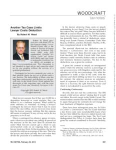 ®  tax notes Another Tax Case Limits Lawyer Costs Deduction By Robert W. Wood