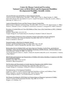 Centers for Disease Control and Prevention  National Center on Birth Defects and Developmental Disabilities Developmental Disabilities Scientific Articles