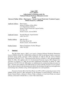 Fact Sheet -  Authorization to Discharge under theNational Pollutant Discharge Elimination System, Bureau of Indian Affairs - Hopi Agency -- Keams Canyon Wastewater Treatment Lagoon,NPDES Permit No. AZ0022560