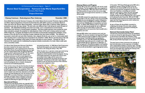 Sharon Steel Corporation - Fairmont Coke Works Superfund Site - Fairmont, West Virginia - Project Overview - November 2009