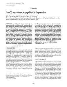 J. Endocrinol. Invest. 29: , 2006 ©2006, Editrice Kurtis. COMMENT  Low T3 syndrome in psychiatric depression