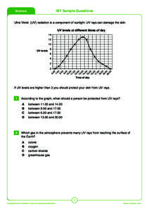 IBT Sample Questions  Science Ultra Violet (UV) radiation is a component of sunlight. UV rays can damage the skin. UV levels at different times of day