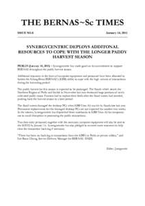 THE BERNAS~Sc TIMES ISSUE NO.8 January 14, 2011 ___________________________________________________________________________  SYNERGYCENTRIC DEPLOYS ADDITONAL