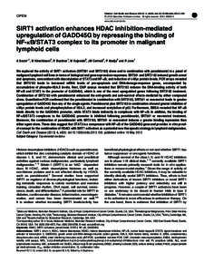 SIRT1 activation enhances HDAC inhibition-mediated upregulation of GADD45G by repressing the binding of NF-&kappa;B&sol;STAT3 complex to its promoter in malignant lymphoid cells