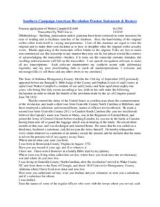 Southern Campaign American Revolution Pension Statements & Rosters Pension application of Walter Campbell R1649 fn13NC Transcribed by Will Graves[removed]Methodology: Spelling, punctuation and/or grammar have been corre