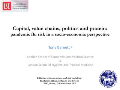 Capital, value chains, politics and protein: pandemic flu risk in a socio-economic perspective Tony Barnett © London School of Economics and Political Science & London School of Hygiene and Tropical Medicine