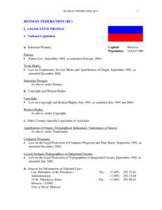 RUSSIAN FEDERATION (RU)  1 RUSSIAN FEDERATION (RU) I. LEGISLATIVE PROFILE