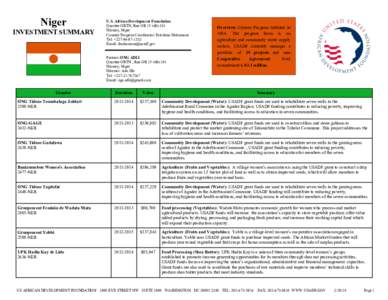 Niger INVESTMENT SUMMARY U.S. African Development Foundation Quartier ORTN, Rue OR 15 villa 241 Niamey, Niger