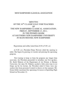    NEW	
  HAMPSHIRE	
  CLASSICAL	
  ASSOCIATION MINUTES OF THE 34 CLASSICS DAY FOR TEACHERS